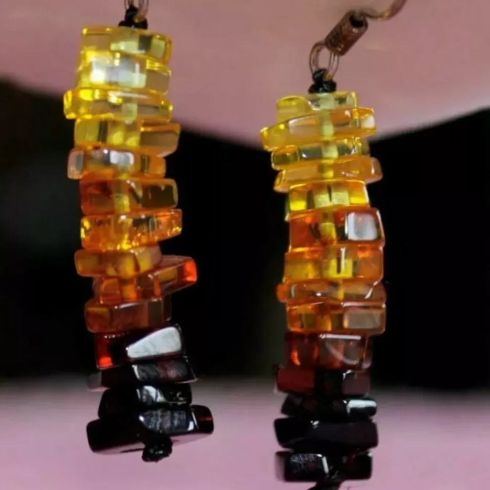 BALTIC AMBER Dangle Earrings Autumn Ombre Gradient Colors Angular Nugget Stones